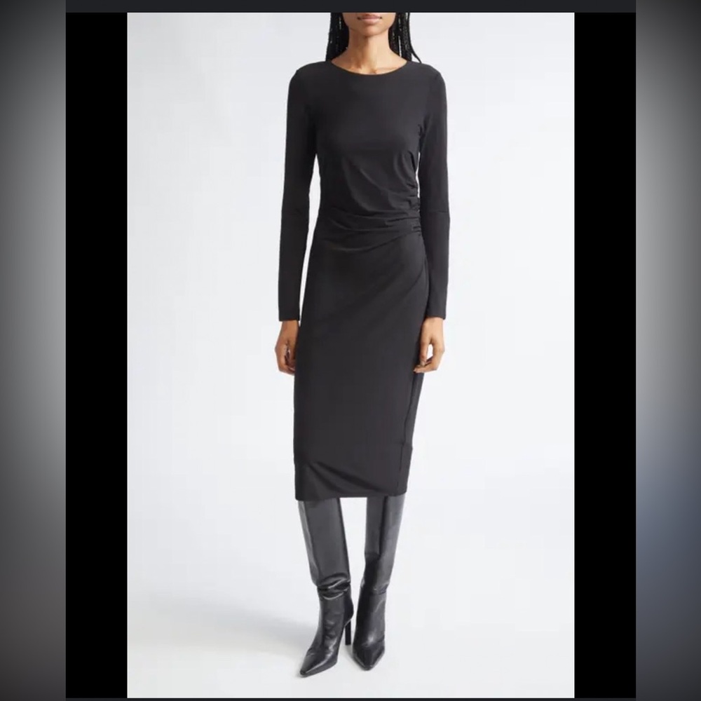 MaxMara Ruched Black Long Sleeve Dress L